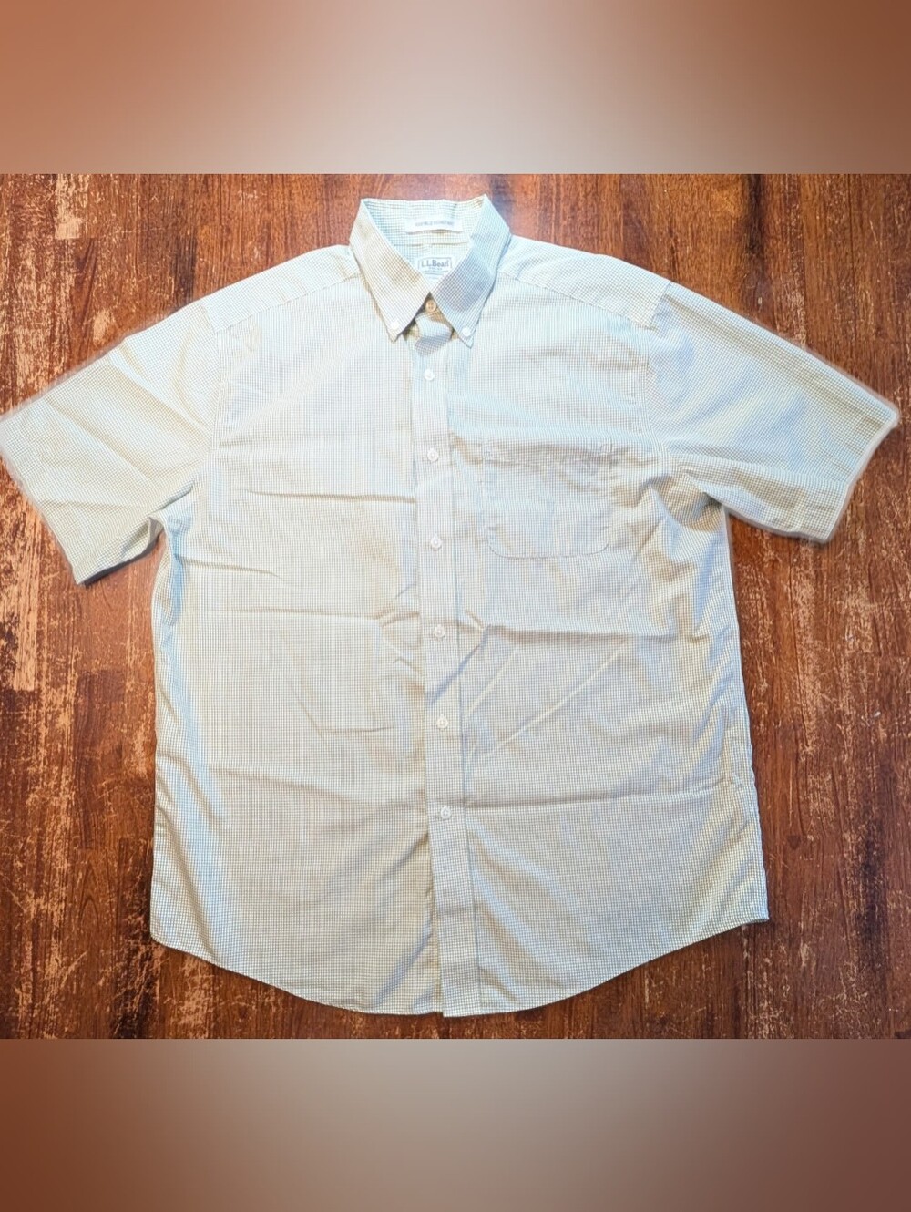L.L. Bean Short Sleeve Button Down Shirt Mens Medium Green Checked Casual Top